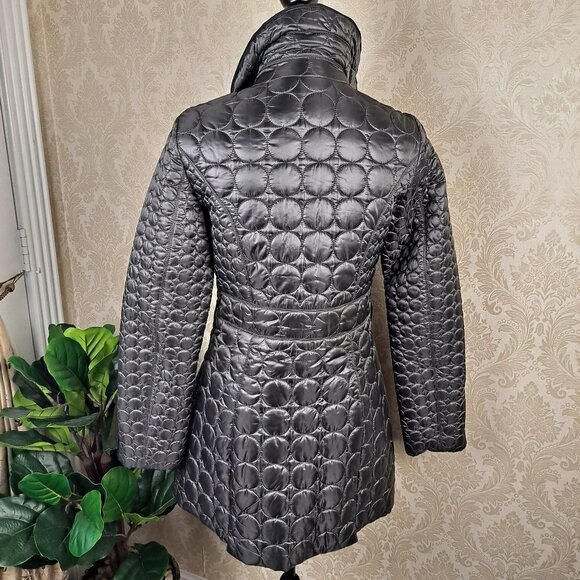 Laundry by Shelli Segal Size Small Ladies Black Puffer Coat Leopard Lining EUC - Picture 8 of 15